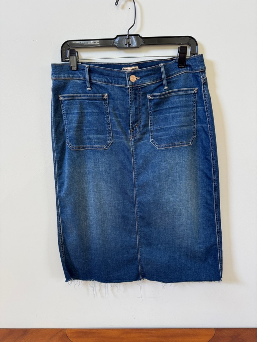 MOTHER Women's Dark Blue Straight-Leg Denim Skirt